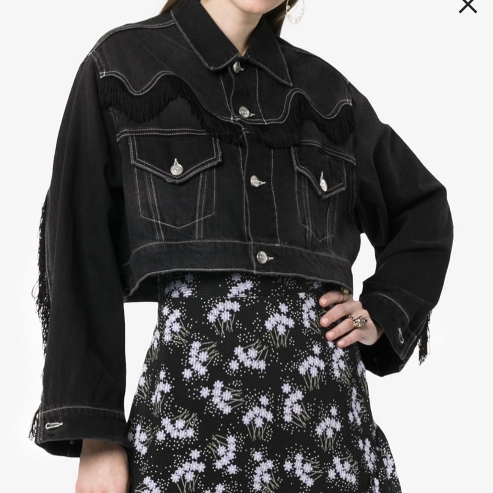 GANNI Cropped Fringe Detail Denim Jacket
